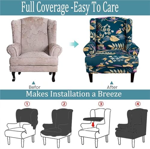 Stretch Wingback Chair Slipcovers 2-Piece Universal Fit