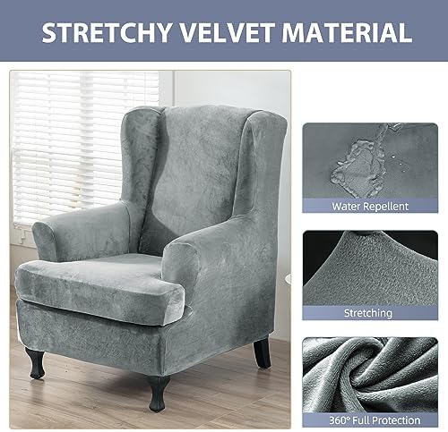 CZL Velvet Plush Wingback Chair Slipcover 2 Piece Set