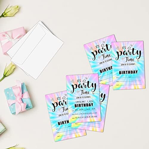 Tie Dye Birthday Invitations 20-Pack with Envelopes