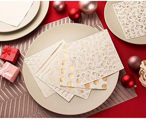BLUE PANDA 100 Pack White and Gold Cocktail Napkins