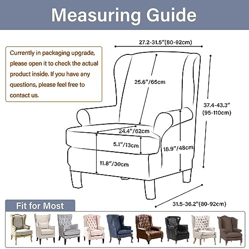 CZL Velvet Plush Wingback Chair Slipcover 2 Piece Set