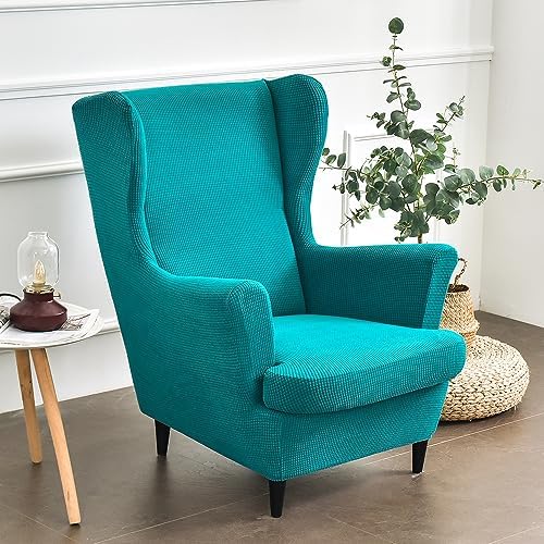 Wingback Chair Slipcover 2 Piece Turquoise Blue