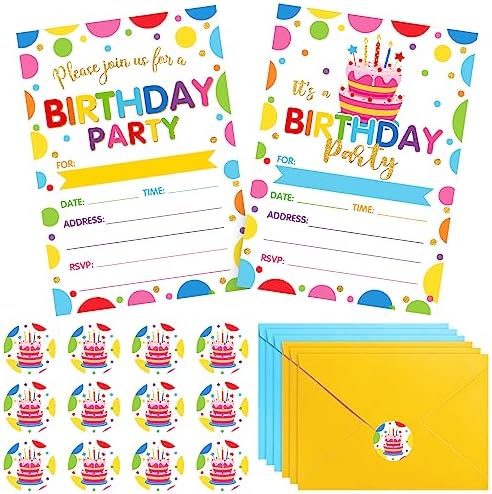 Colarr 24 Pack Birthday Invitations with Envelopes and Stickers