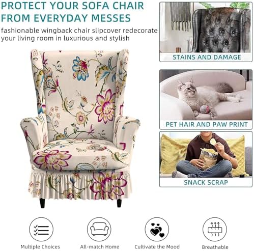 KRFOONN Stretch Wingback Chair Covers 2 Piece with Skirt