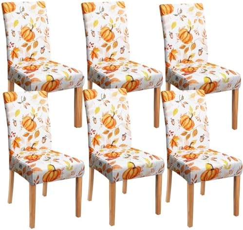 Fall Thanksgiving Chair Covers Set of 6 with Pumpkins and Maple Leaves