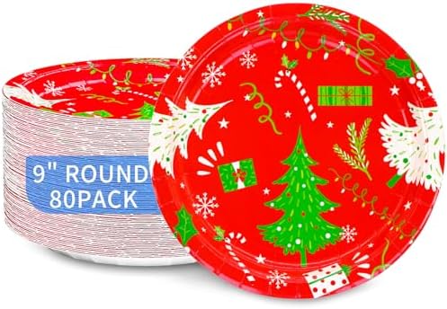 DYLIVeS Christmas Tree Paper Plates 80 Count 9 Inch