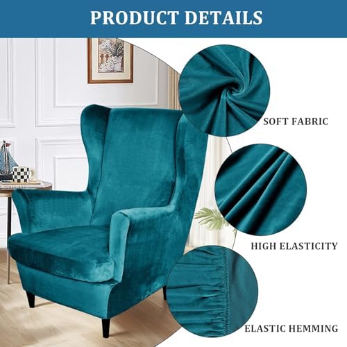 Somsiwey Velvet Wingback Chair Covers 2 Piece Light Pink