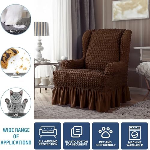 Wingback Chair Slipcover 1 Piece - Brown
