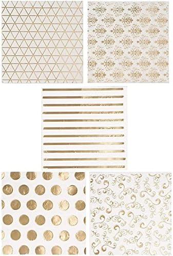 BLUE PANDA 100 Pack White and Gold Cocktail Napkins