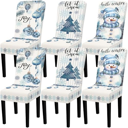 Preboun 6 Pcs Christmas Chair Covers Set Removable Washable Stretch