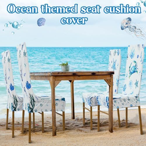 6 Pcs Coastal Chair Covers with Ocean Designs
