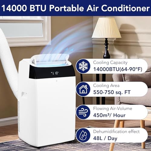 14000 BTU Portable AC Unit with Dehumidifier and Fan Mode