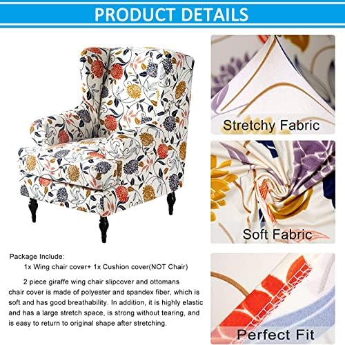 YOPOIY 2-Piece Stretch Wingback Slipcover Removable and Washable