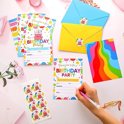 Colarr 24 Pack Birthday Invitations with Envelopes and Stickers