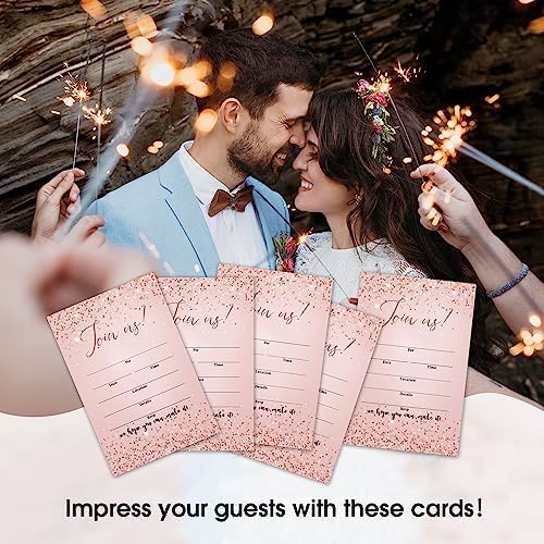 Set of 25 Rose Gold Invitations with Envelopes