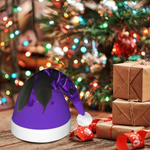 Purple Rose Print Christmas Hat with LED Lights