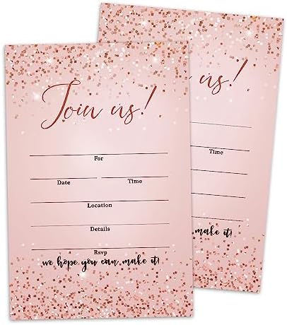 Set of 25 Rose Gold Invitations with Envelopes