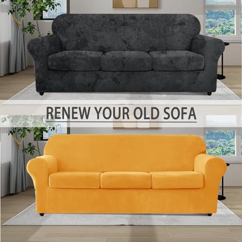 Deisy Dee Velvet Sofa Slipcovers - Pet Friendly 3 Cushion Cover Set