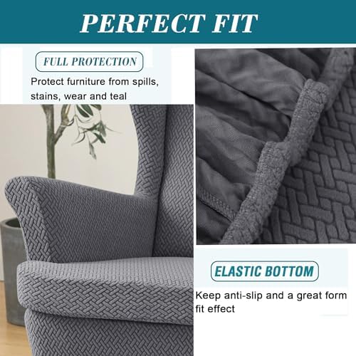 HFCNMY Wingback Chair Slipcover 2 Piece Stretch Jacquard