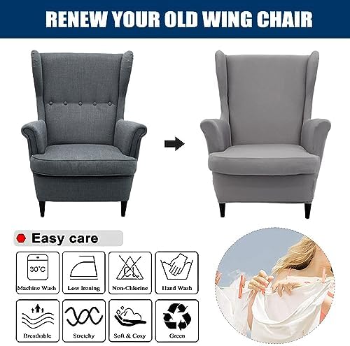 2 Piece Wingback Chair Slipcover with Arms - White