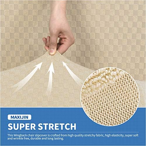 MAXIJIN Stretch Wingback Chair Cover Light Beige