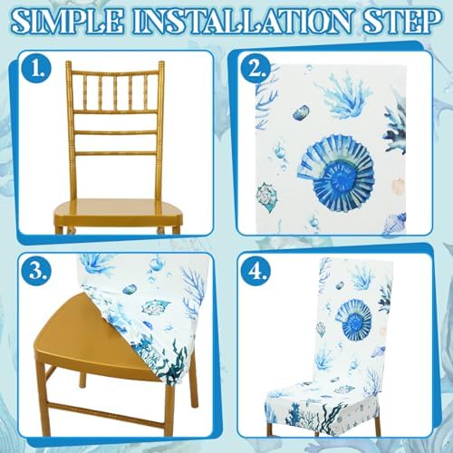 6 Pcs Coastal Chair Covers with Ocean Designs