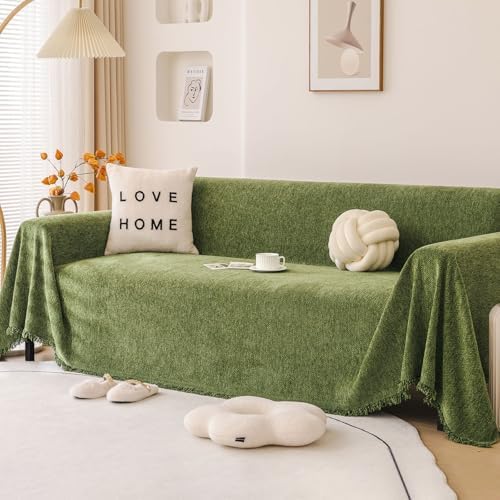 VClife Olive Green Chenille Sofa Slipcover with Tassel