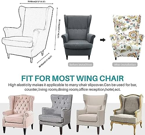 2 Piece Wingback Chair Covers with Flower Design