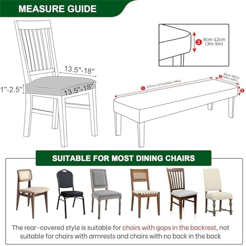 CRFATOP Waterproof Dining Chair Covers Set of 4 with Stretch Bench Slipcover