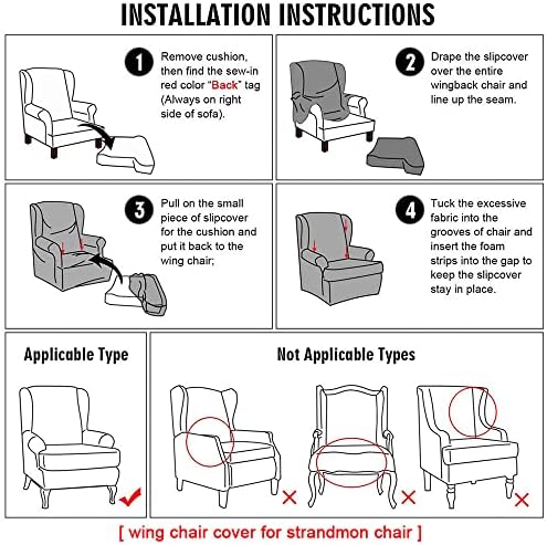 Hiseng Wingback Chair Covers 2 Piece Dark Green