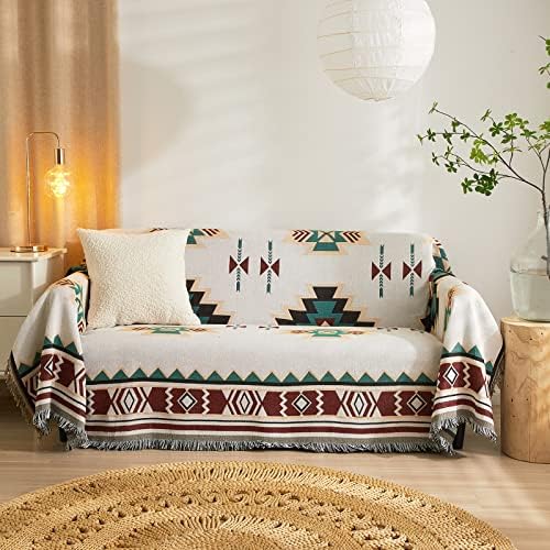 ROOMLIFE Aztec Boho Sofa Cover Blanket with Tassels