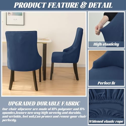 Velvet Stretch Dining Chair Covers 2PCS Navy