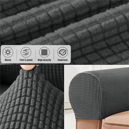 Stretch Armchair Slipcovers Plaid 2-Piece Anti-Slip Armrest Covers for Sofa