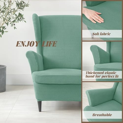 Stretch Wingback Chair Slipcover Set Universal with Elastic Bottom