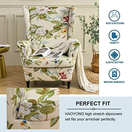 HAOYONG Stretch Wing Chair Cover Set with Ottoman