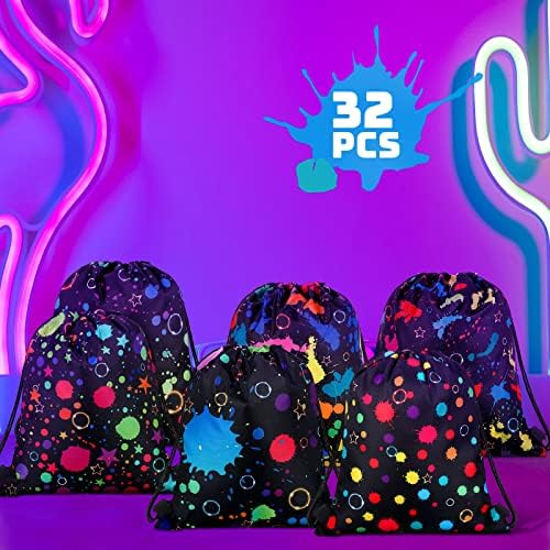 Funtery 32 Pcs Neon Glow Drawstring Bags for Parties and Gifts