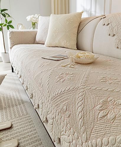 Vctops Floral Embroidered Quilted Sofa Cover Khaki 43x63