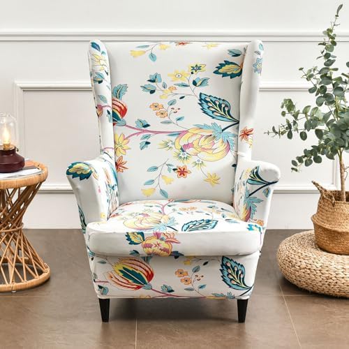 Chickwin Stretch Wingback Chair Slipcover Yellow Flower