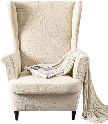OKYUK Wingback Chair Slipcover 2 Piece Set Beige