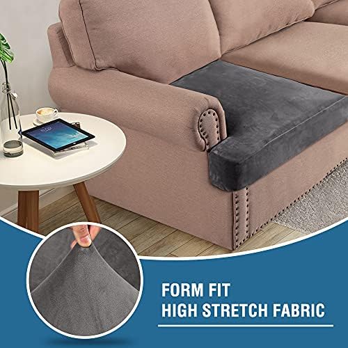 HVERSAILTEX Stretch Velvet 2 Piece T Cushion Slipcovers - Stay in Place Grey