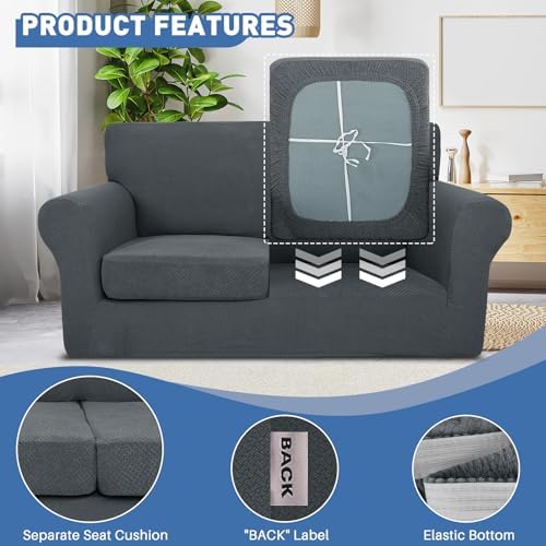 JIVINER 3 Piece Stretch Sofa Covers for 2 Cushion Couch