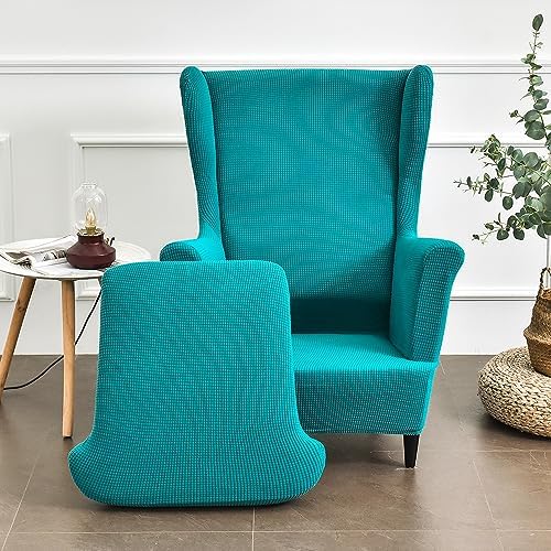 Wingback Chair Slipcover 2 Piece Turquoise Blue