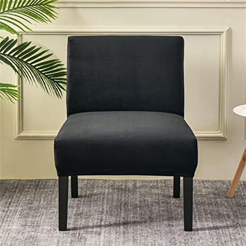 Velvet Chair Cover Slipcover for Armless Chair Black