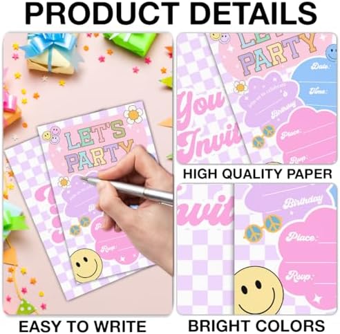 RNYJJ Retro Smile Party Invitations 20 Count Double Sided