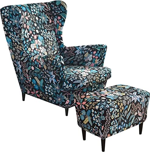 Wing Chair Cover Set with Ottoman Machine Washable
