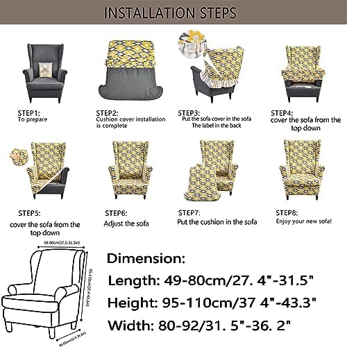 Wingback Chair Covers 2 Piece Set Stretch Fit Washable Checkered Pattern