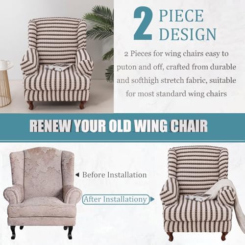 Wingback Chair Slipcovers Dual-Tone 2 Piece Set 1