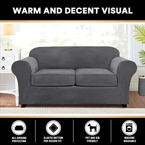 PrinceDeco Velvet Sofa Slipcover 3 Piece for 2 Cushion Couch