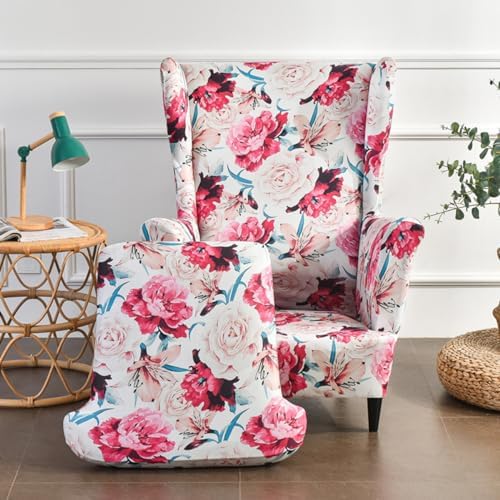 2 Piece Wingback Chair Covers Pink Flower Design