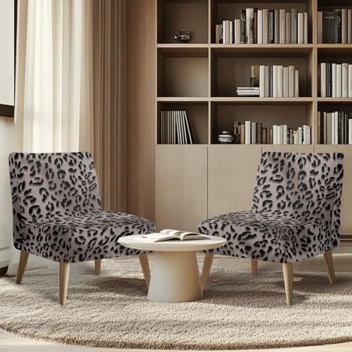 Grey Leopard Print Accent Chair Slipcover for Dining Room